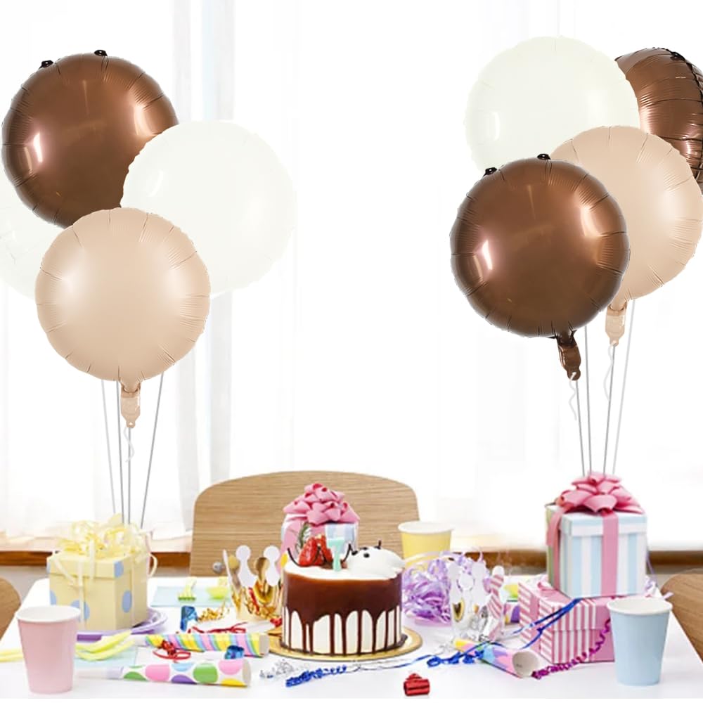 TONIFUL 30Pcs 18 Inch Large Cream White Round Shape Foil Balloons Big Brown Circle Helium Ballons for Birthday Wedding Baby Show