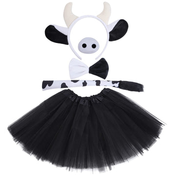 Dxhycc 5 Pieces Milk Cow Costume Set Cow Ears Headband Nose Tail Bowtie Tutu For Halloween Dress Up Animals Cosplay Set