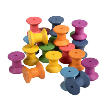Tickit Rainbow Wooden Spools - Set Of 21 - Assorted Colors - Loose Parts Wooden Toy For Babies And Toddlers 10M+ - Inspire Curio
