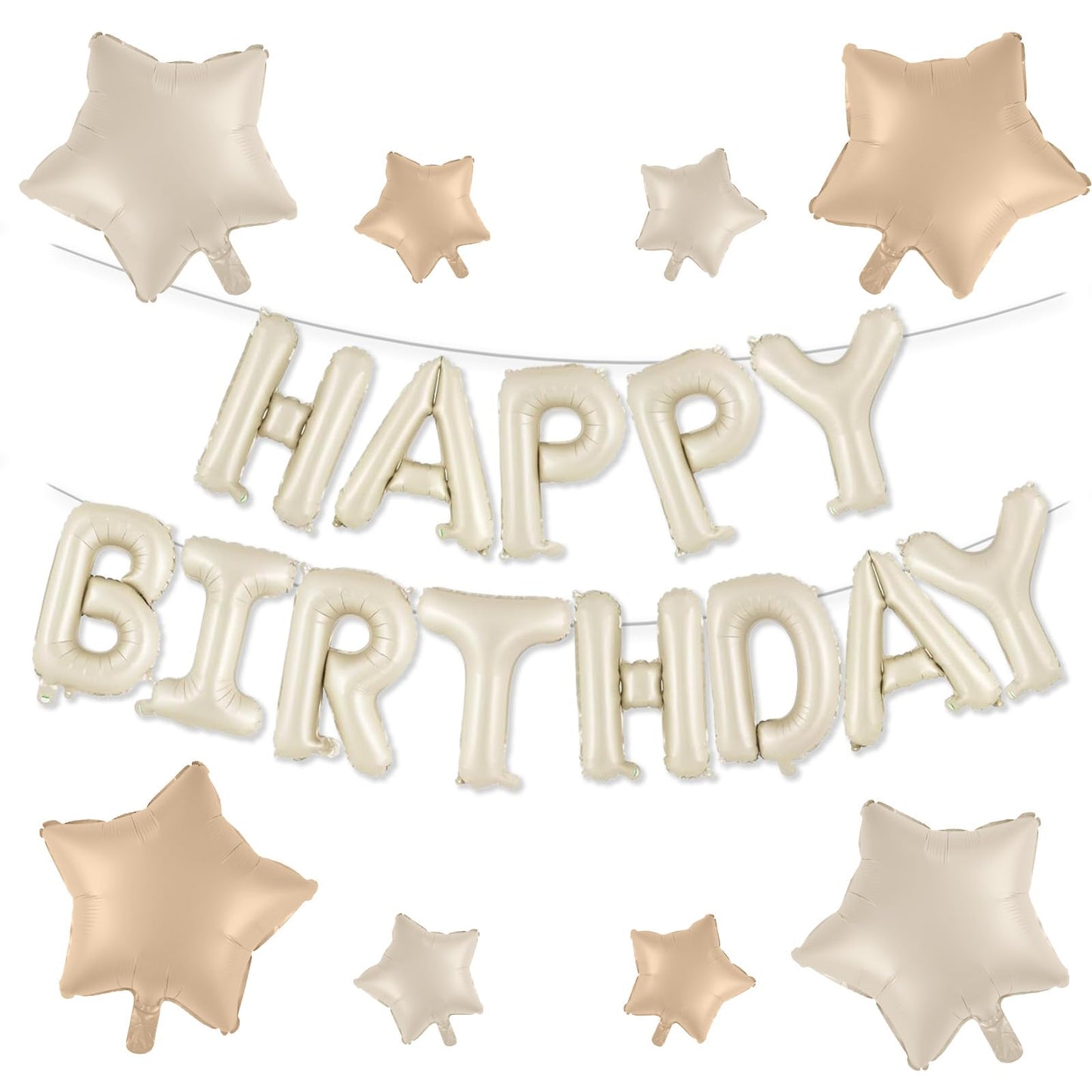 Happy Birthday Balloons Banner, Cream Happy Birthday Foil Balloons 16 Inch Mylar Foil Letter Balloons With 8 Pcs Cream Caramel B