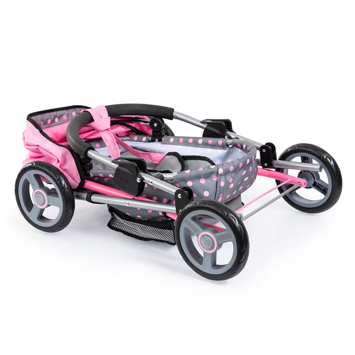 Bayer: Pram Cosy, Fairy Poka Dot Grey Pink - Includes Blanket+Pillow+Handbag, For Dolls Up To 18, Ages 3+