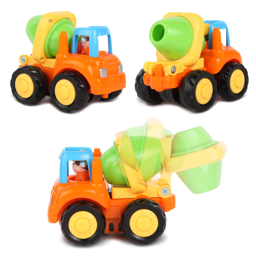 Construction Toy Truck Set For Toddlers Ages 1-4 - Push & Pull Friction Trucks, Matching Book - Bpa Free Cars For Boys & Girls