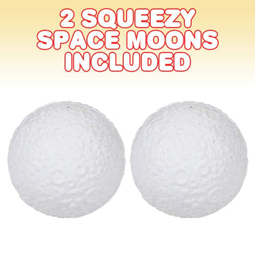 Artcreativity Squish Moons, Set Of 2, Slow Rising Squeezy Space Themed Stress Relief Toys For Kids, 2.5 Inches Squeezable Outer Space Nasa Party Favors And Desk Decorations