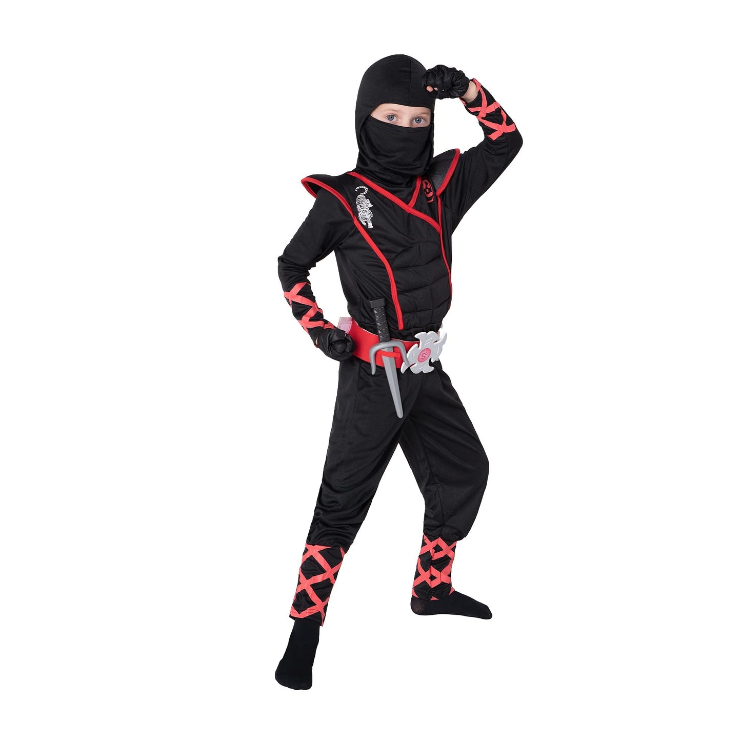 Spooktacular Creations Halloween Ninja Costume, Black Ninja Outfit Set For Kids, Halloween Costumes With Accessories For Boys Dress Up And Role Play Party (Small, 5-7 Yrs)