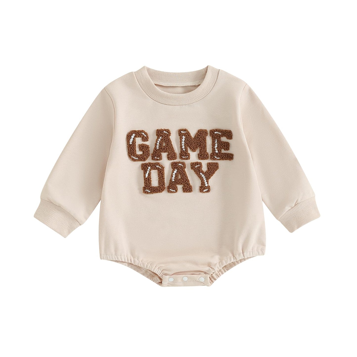 Fybitbo Baby Football Outfit Girl Boy Game Day Sweatshirt/Shirt Onesie Long Sleeve Sweater Romper Fall Winter Clothes (Cream Foo