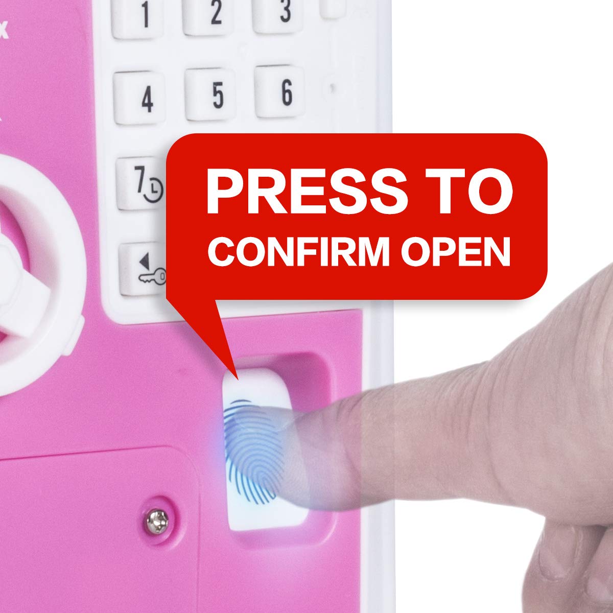 LIKE Toy Piggy Bank Safe Box - Fingerprint ATM Machine for Kids, Pink, Plastic, Model G982