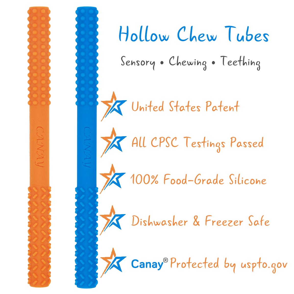 Hollow Chew Tubes Sensory Chew Toys For Autistic Children(2 Pack), Alt. To Chew Necklaces For Sensory Kids, Teething, Oral Motor