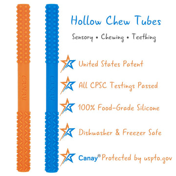 Hollow Chew Tubes Sensory Chew Toys For Autistic Children(2 Pack), Alt. To Chew Necklaces For Sensory Kids, Teething, Oral Motor