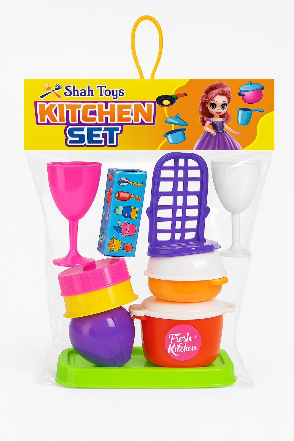 GP Mother Arts | Shah Toys Kitchen Play Set, Colourful Pretend Cooking Toys with Cups and Containers, Girls Kitchen Playset