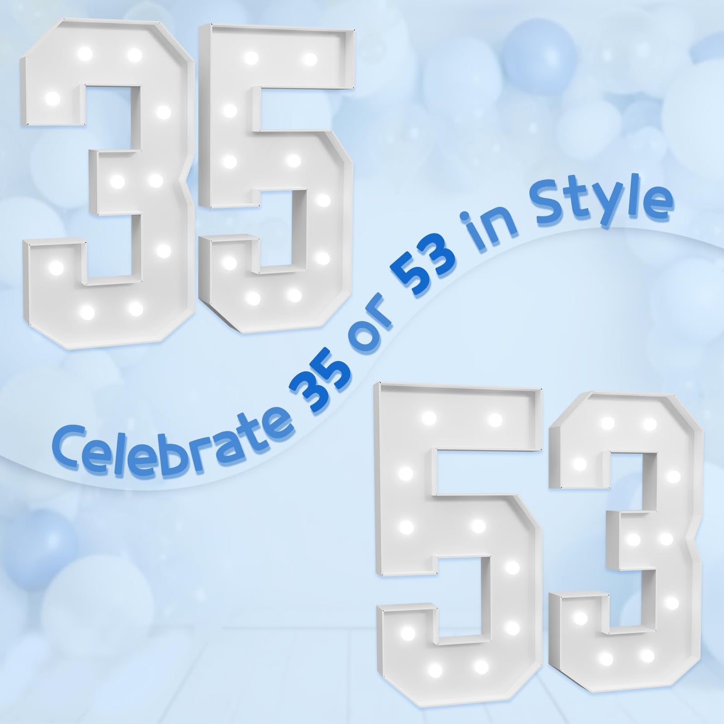 Imprsv Marquee Numbers Large 35Th-Birthday Decorations: 4Ft Light Up Number Party Decor 35 Year Old 53Th Birthday Decoration Bac