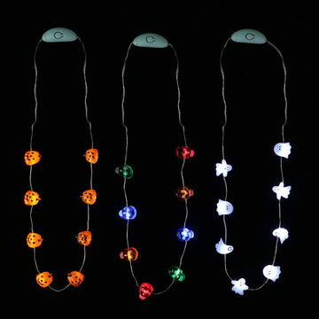 JASHIKA Halloween Eve Costume Party Accessories, Lighting Up LED Necklace Set of 3, Ghost, Jack O Lantern Pumpkin, Skull for Tri