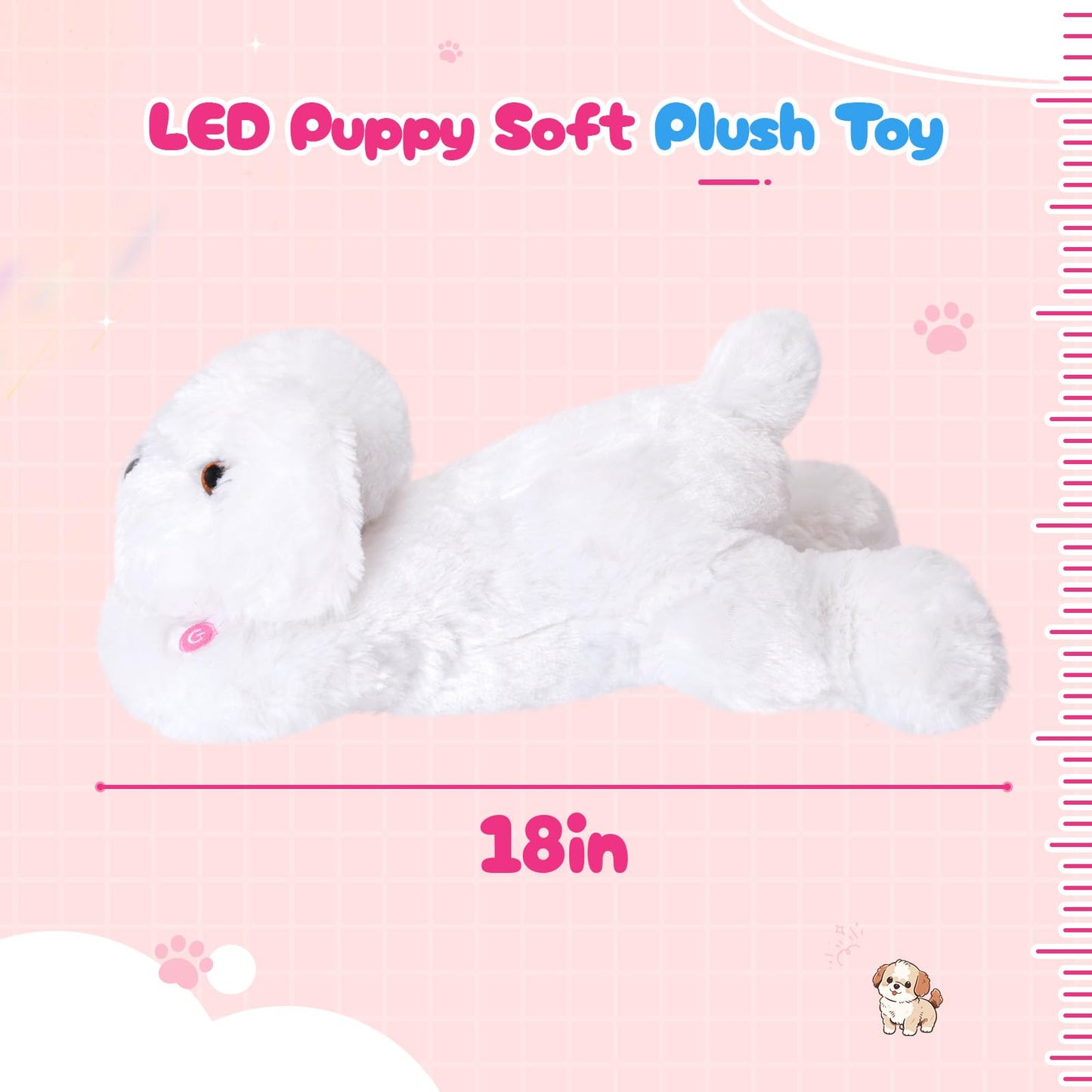 Wewill 18'' Light Up White Puppy Dog Led Stuffed Animal With Colorful Night Light Glow Soft Plush Toy Gifts For Kids On Christmas Birthday