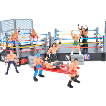 Powertrc 32 Pieces Wrestling Toys, Wrestler Play Set With 2 Wrestle Rings (Hexagon & Square), 12 Wrestlers, 18 Accessories, Toy Figures Cake Topper Birthday Party Decoration Gift Toy For Kids