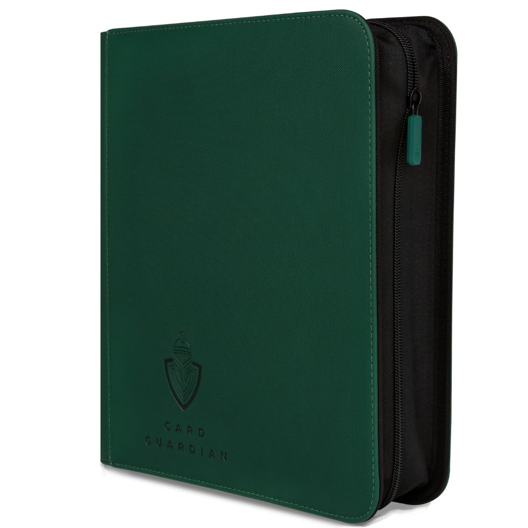 Card Guardian - Toploader 4 Pocket enhanced Binder with Zipper for 160 Cards - Side Loaded Pockets - Compatible with Sports and Trading Cards TCG (Green)