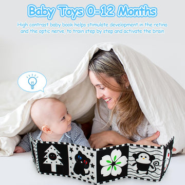 Cawgug Black And White High Contrast Soft Book For Babies 0-12 Months - Early Education Infant Tummy Time And Sensory Toys, Mont