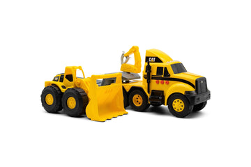 CatToysOfficial, CAT Construction Heavy Mover, Semi Truck and Trailer with Mini Crew Wheel Loader, Lights and Sounds, Ages 3 and