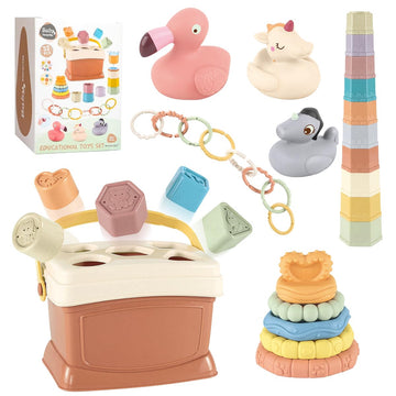 Cosaway 32Packs Baby Toys Set Montessori Toys For Babies 6-12 Months Food-Grade Sensory Toys Infant Stacking Circles Teether Blo