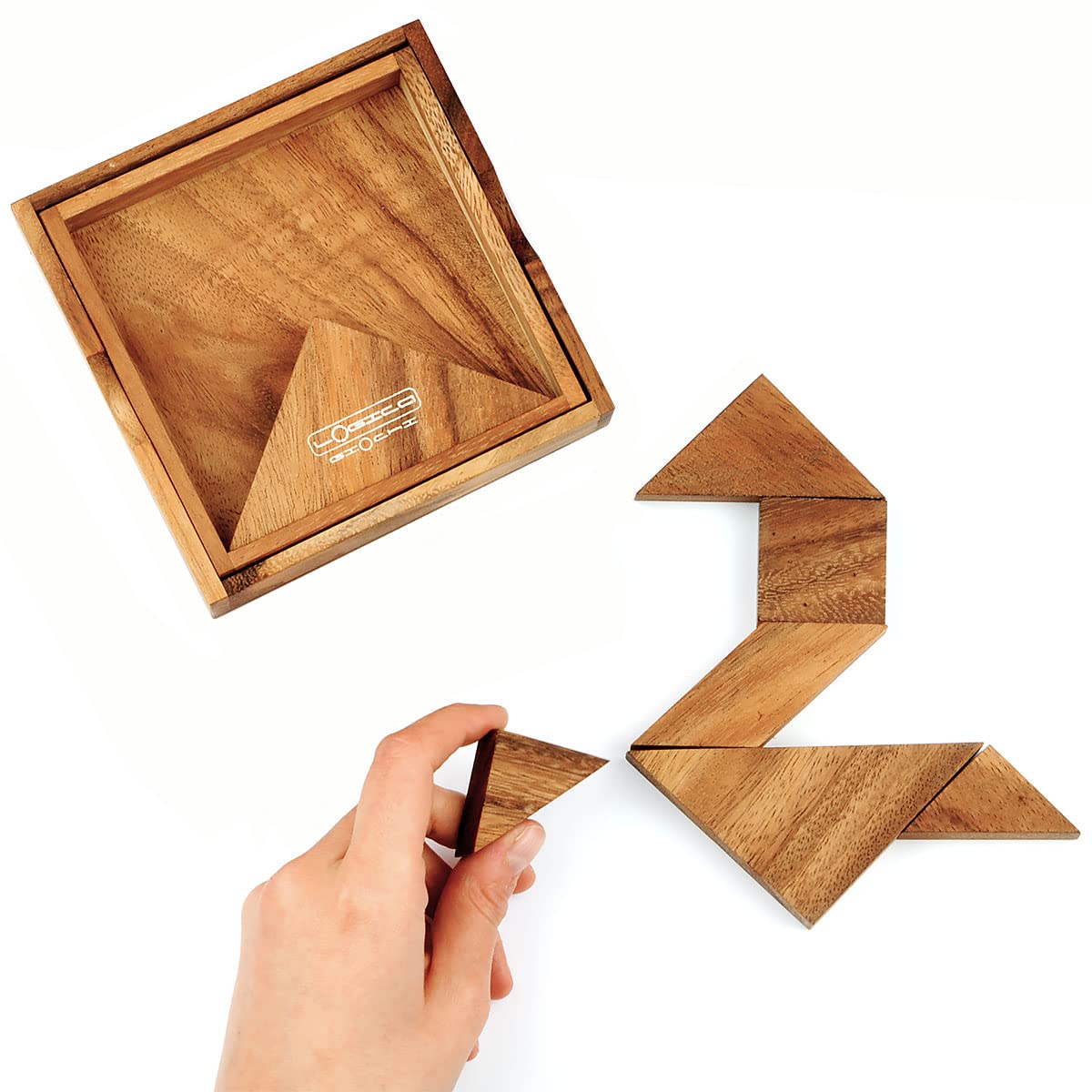 Logica Puzzles Art. Tangram - Wooden Puzzle - Brain Teaser In Fine Wood - 100 Puzzles In 1 - Educational Puzzle - Mind Puzzle -