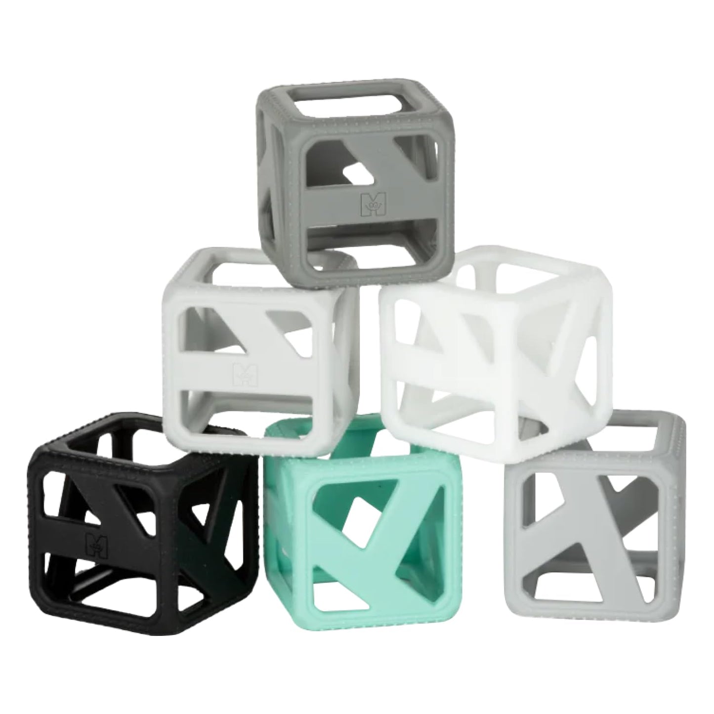 Malarkey Kids Stack N Chew - Mini Cubes Baby Chew Toy Monochrome - Develops Fine Motor Skills, Increases Grip Strength, Stimulates Hand-Eye Coordination (Monochrome)
