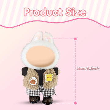 17cm Doll Clothes Labubu Clothes for 6.7inch(17cm) Dolls enhanced Doll Outfit with Hat and Accessories(Clothes Only) (Black Brown White)