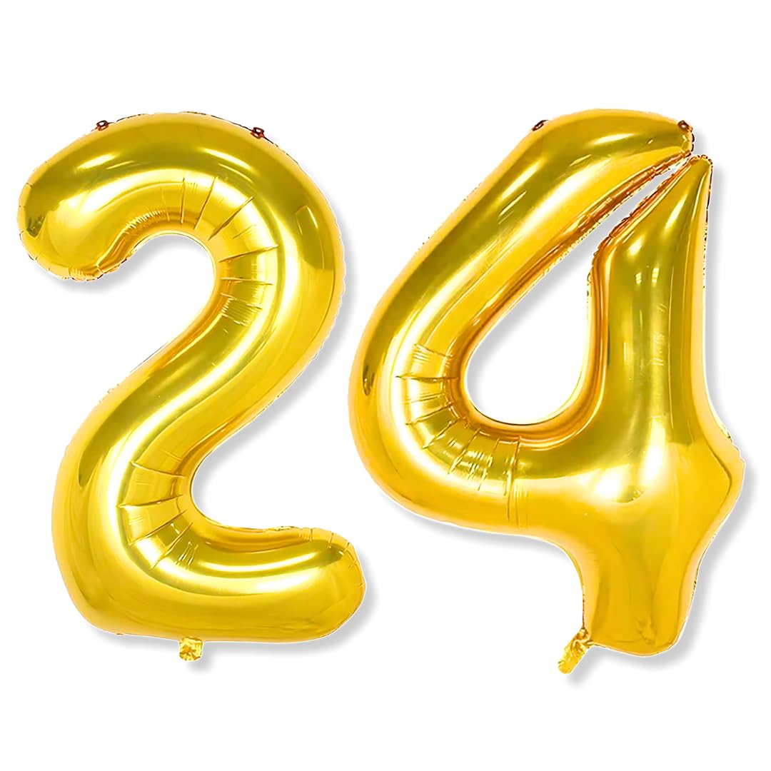 Flyloons 24 number Golden Foil Balloon 16 inch Size Birthday Decoration Items Pack of 2 | 24th Year Balloons | Twenty Four