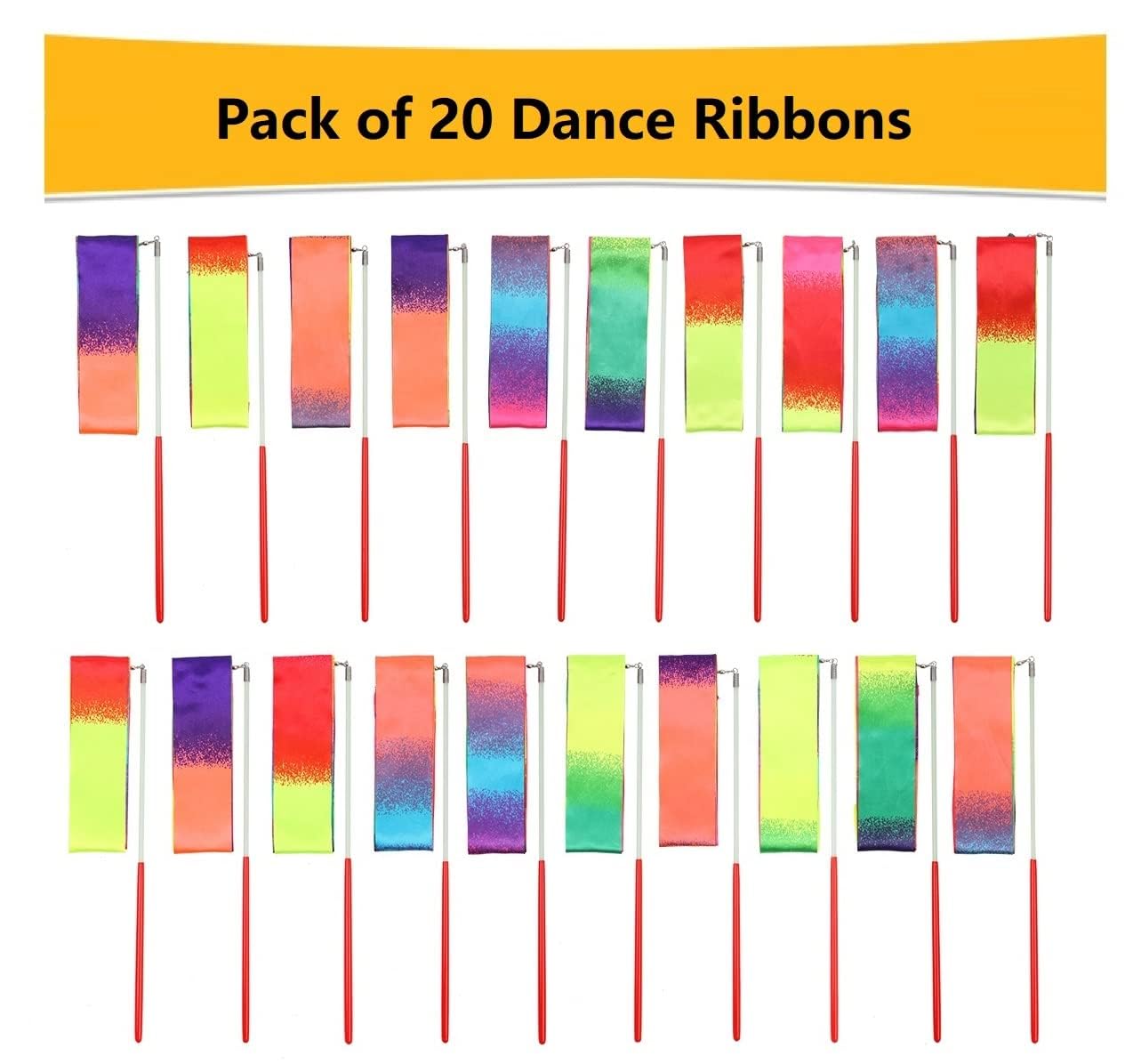 dervea 20 Pack Ribbon Dancing Wands Party Favors for Kids, Rainbow Birthday Decorations, Princess Party Supplies, Girls Party Ga