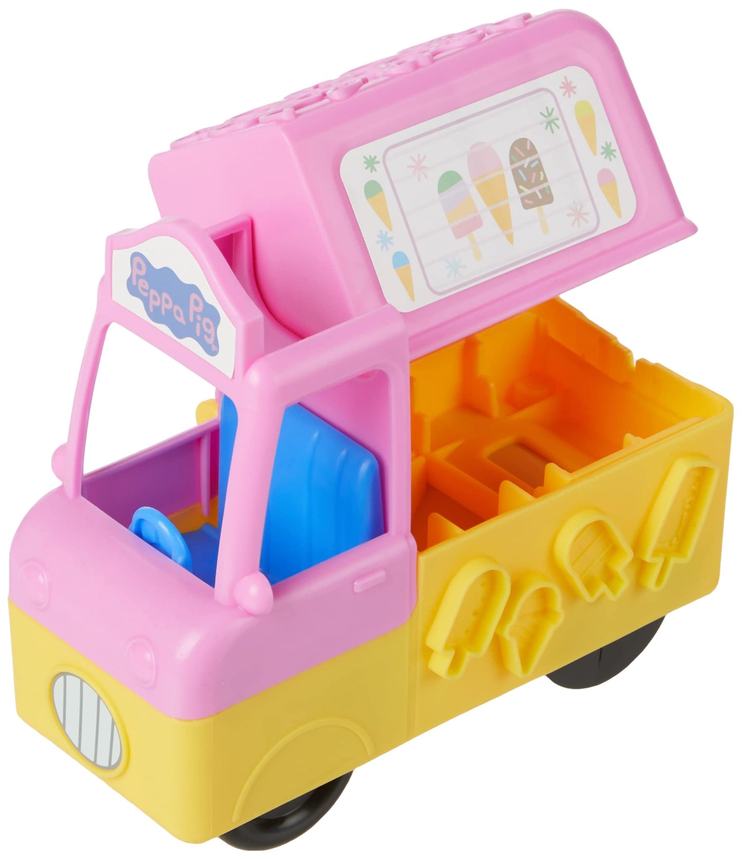 Play-Doh Peppas Ice Cream Playset with Truck, Peppa Pig and George Figures, and 5 Non-Toxic Modeling Compound Cans, Toy for Kid