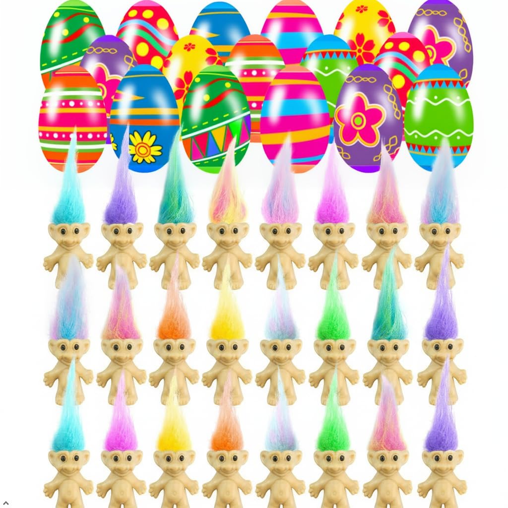 Holydeck 24 PCS Prefilled Easter Eggs with Mini Toys Inside Vintage Lucky Dolls Action Figures for Kids Boys Girls Easter Basket