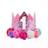 ipalmay Baby Princess Glitter Pink Crown, 1st Birthday Party Hat Pink with Mix Rainbow Color Flowers