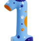 ElekFX Blue Orange Dog Paw Birthday Candles, Number 1 Paw Print Birthday Party Supplies, 2.76 inch Paw Cake Topper Decorations, 