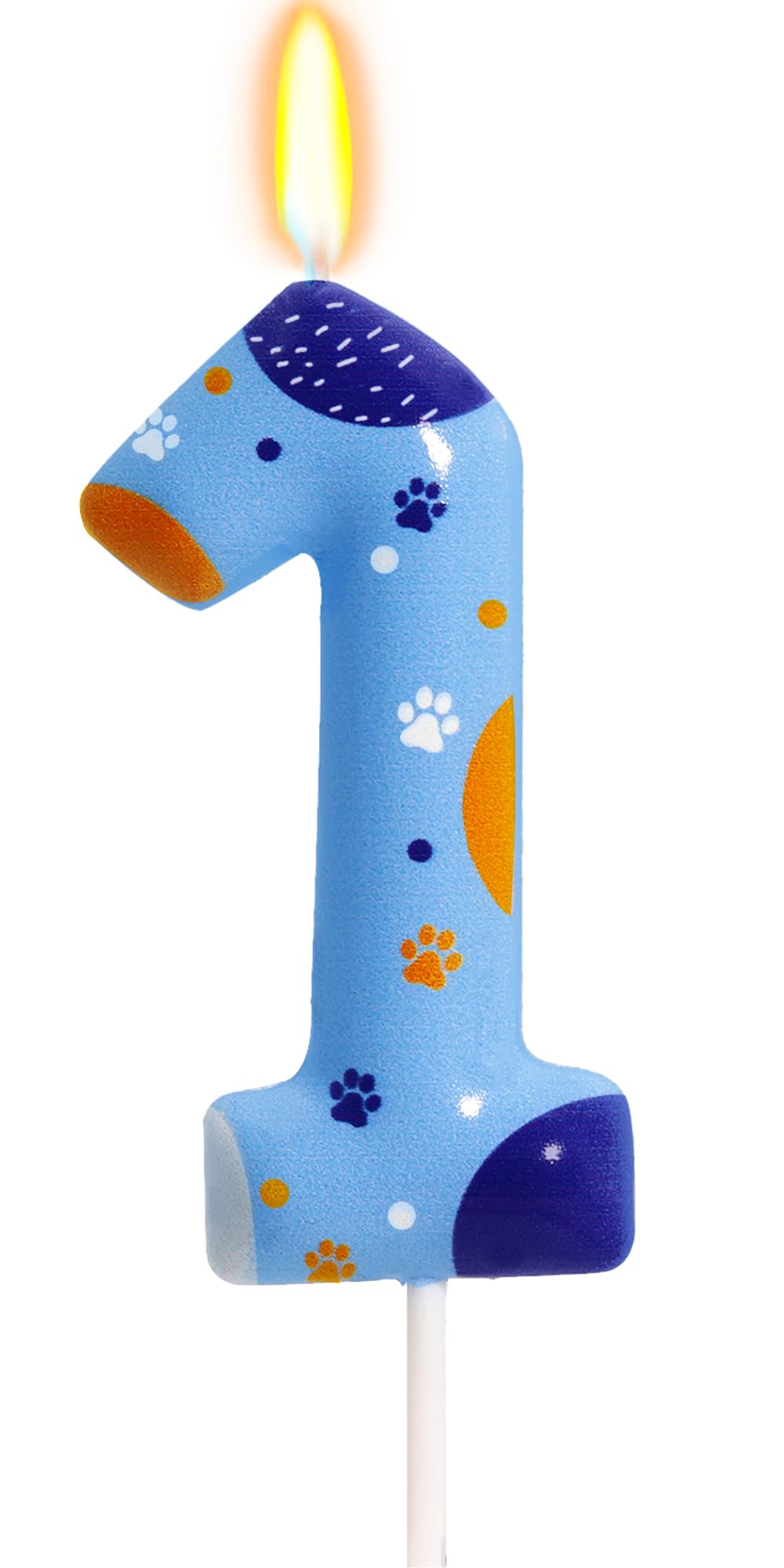 ElekFX Blue Orange Dog Paw Birthday Candles, Number 1 Paw Print Birthday Party Supplies, 2.76 inch Paw Cake Topper Decorations, 
