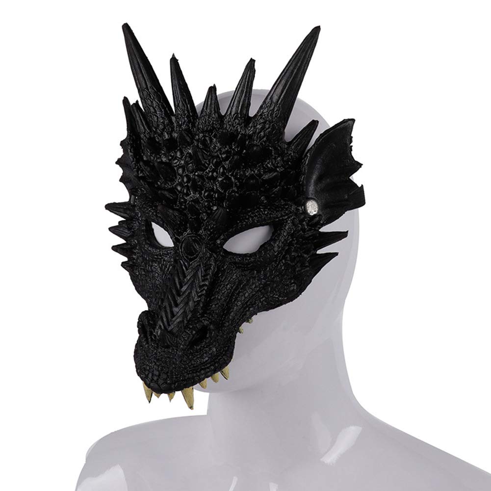 Alodidae Dragon Costumes Set Devil Wings Demon Tail Dino Mask For Halloween Masquerade Party Cosplay (Black)