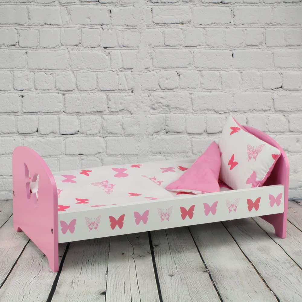 Emily Rose 18-Inch Doll Pink Toy Bed & Matching Doll Pjs! - Butterfly | 18' Doll Bed Furniture With Bedding And Doll Pajamas Gift Set! | Compatible With American Girl Dolls