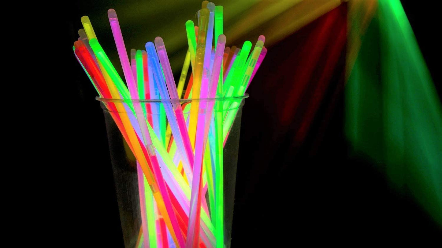 Crown Display Glow Sticks Party Package Includes 100 X 22 Glow in The Dark Necklaces & 100 X 8 Light Up Bracelets Comes in A Variety of Colors & Added Bonus Connectors