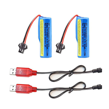 KBT 2 Pack 3.7V 600mAh Li-ion Rechargeable Battery for RC Cars, Trucks & Boats with Charger Cable