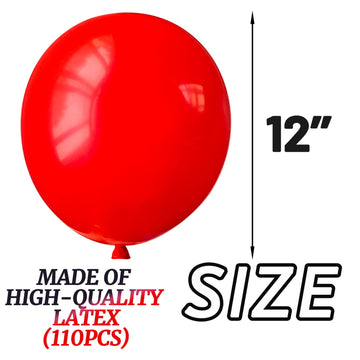 Red Balloon 110Pcs, Red Latex Balloons12 Inch For Birthday Valentine'S Day Wedding(With 2 Ribbons).