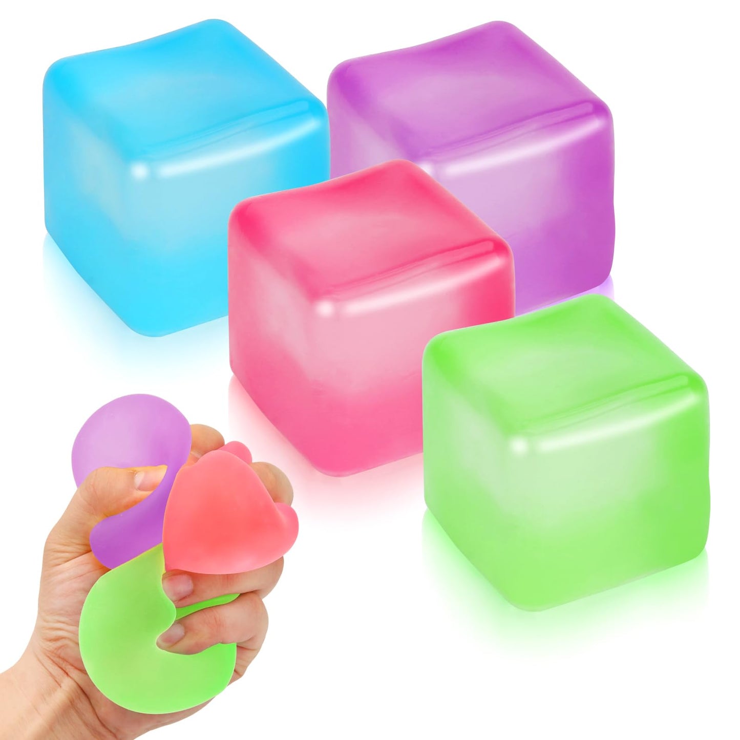 4 Pack Stress Cube Sensory Fidget Toys for Anxiety Stress Relief, Slow Rising Fidget Cube Squeeze Toys, Squishy Cube Filled with