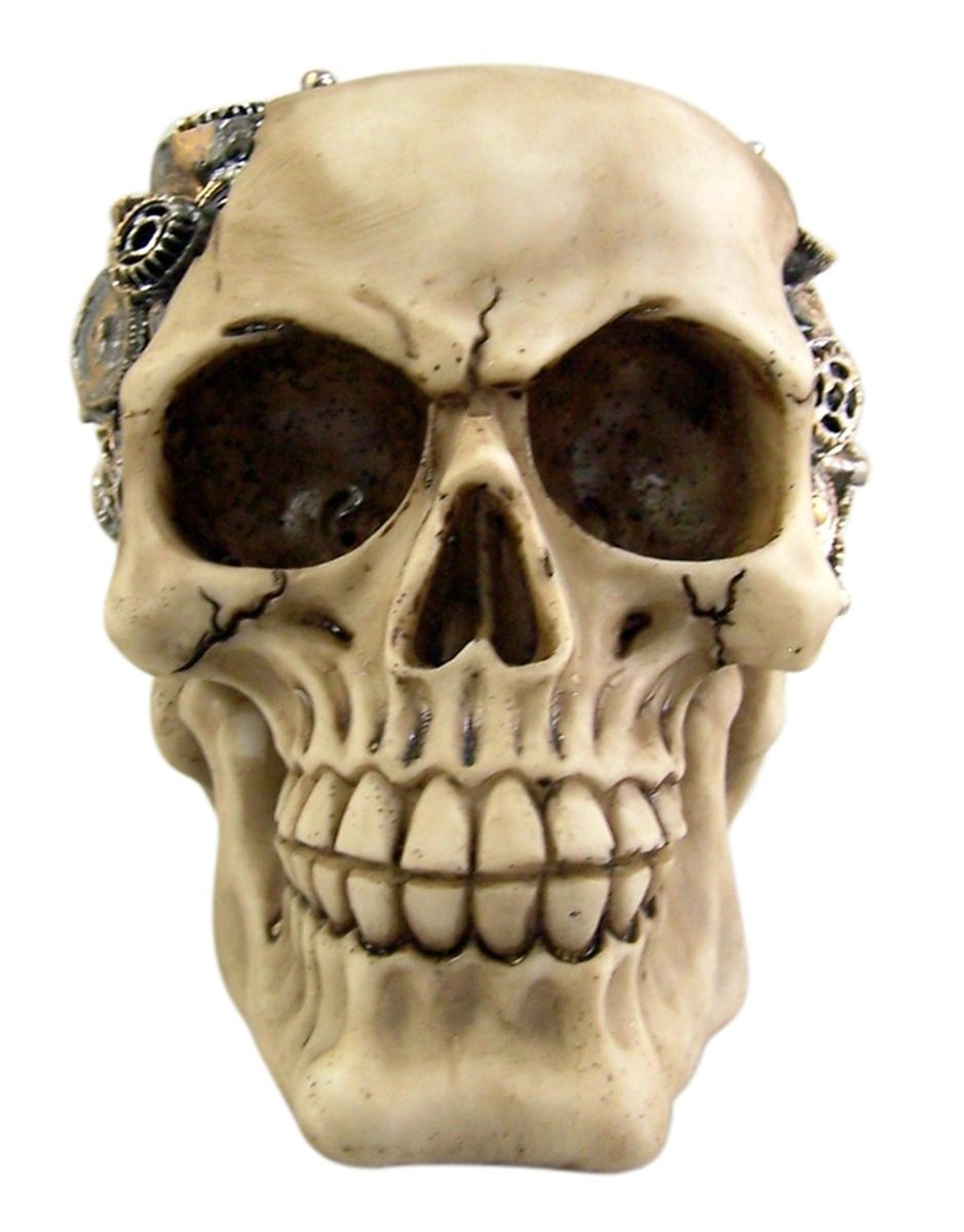 Pacific Trading Steampunk Cyborg Protruding Gear Work Human Skull Statue Clockwork Gear Design Skeleton Cranium Figurine