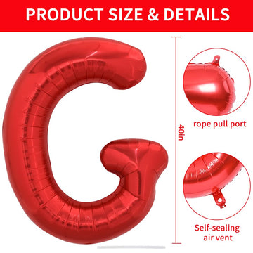 Toniful 40 Inch Large Bright Red Letter Balloons A-Z, Giant Jumbo Helium Foil Mylar Big Letter G Balloons For Birthday Party Ann
