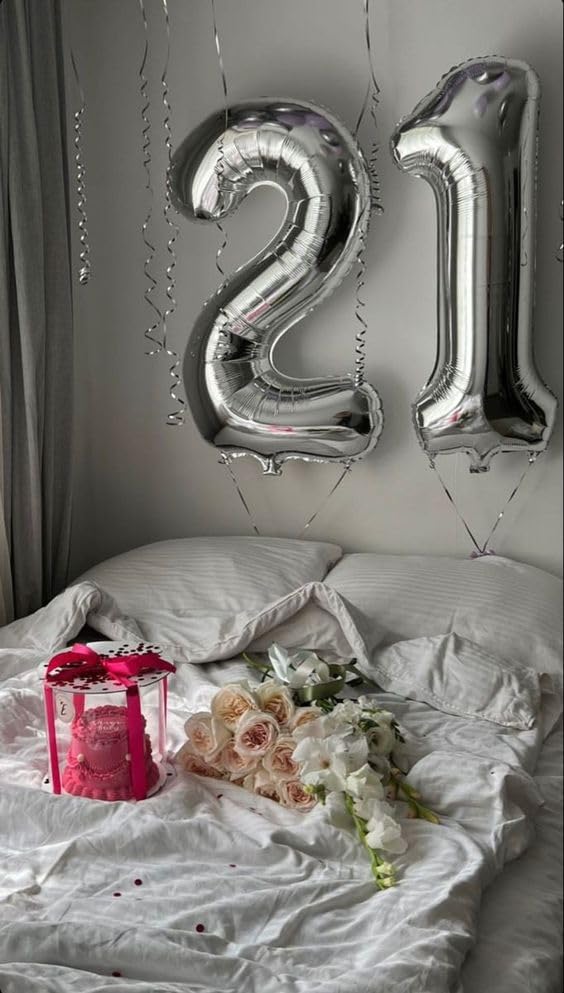 21 Balloon Number, Silver Number 21St Birthday Balloons 40 Inch, 21 Or 12 Years Old Silver Birthday Decorations For Men Women Hi