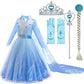 Sototoo Elsa Costume Long Sleeves Princess Dress Queen White Costume Cosplay Dress Up With Accessories Halloween (Sky Blue,5-6Ye
