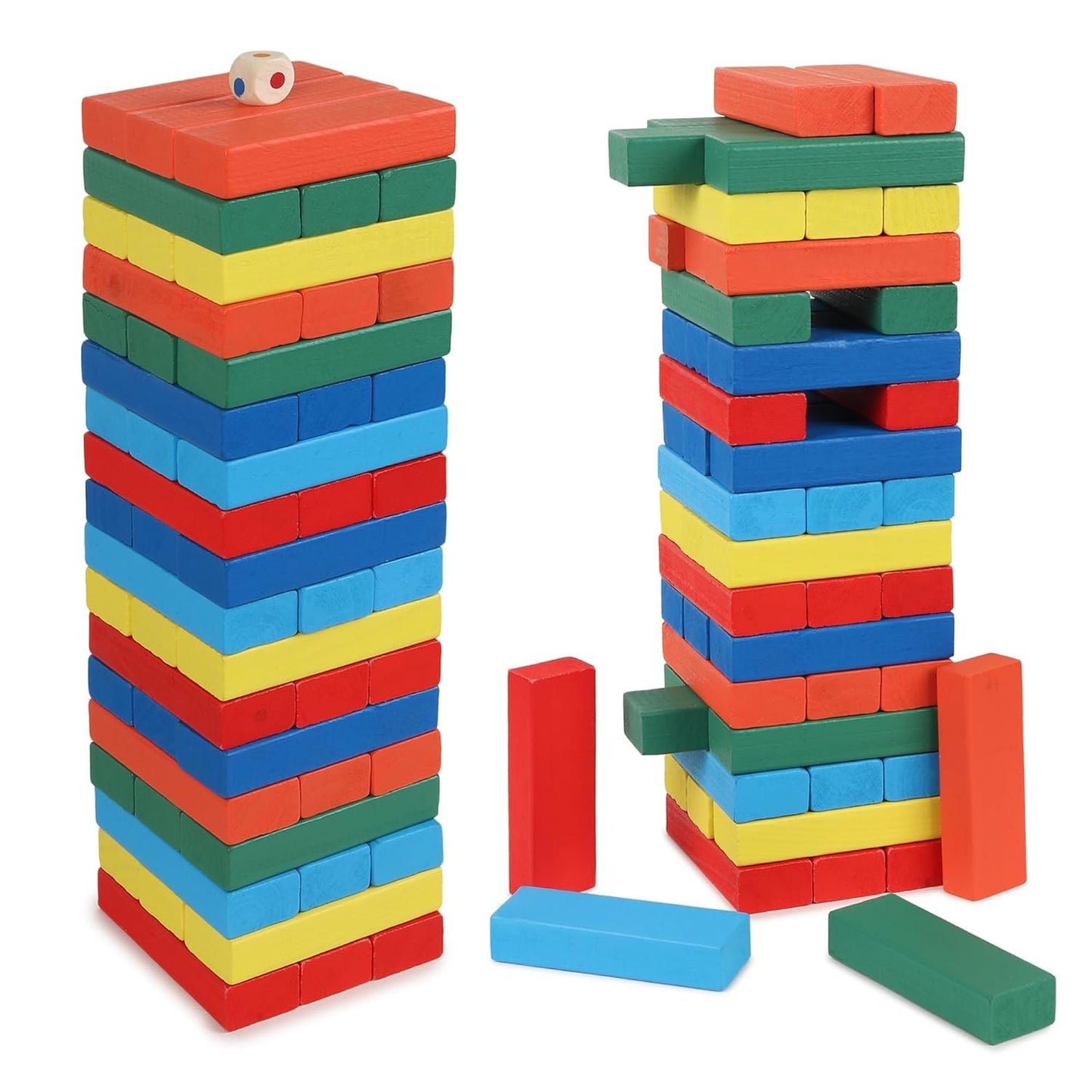 Onqurs Wooden Tumbling Tower Block Game For Kids & Adults | Colorful Stacking Building Blocks Party Game | Skill Development Toy