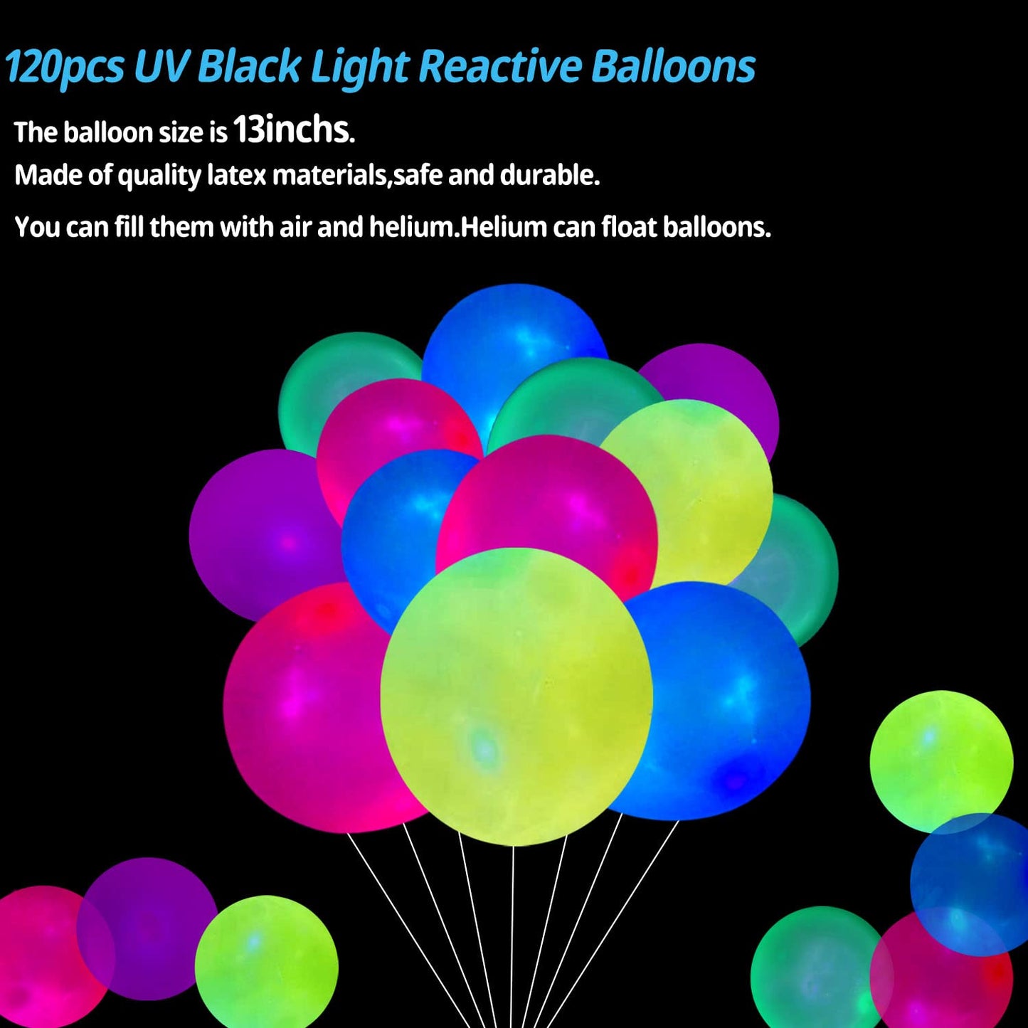 120 Pieces Uv Neon Balloons 12 Inch Large Blacklight Glow In The Dark Balloons 5 Colors Fluorescent Neon Glow Balloons For Black