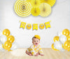 Untumble Half Birthday Decoration Kit  Half Way Around The Sun Banner, Yellow Paperfans & Balloons For Baby Boy & Girl  Pack