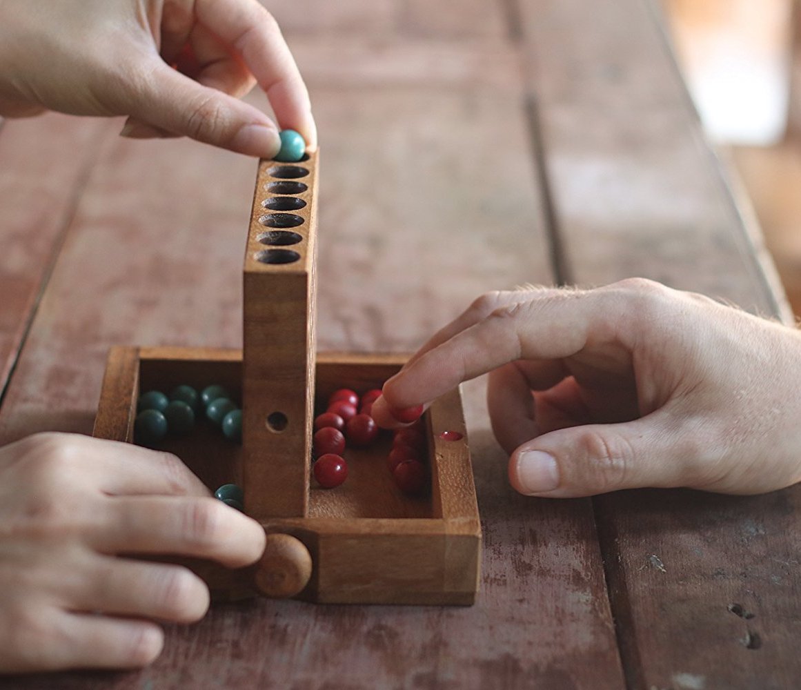 Wooden 4 in-Row Game (Travel Set) | Wood Connect Line Game Traditional Family Board Games | Strategy Game | Classic Table Game enhanced Handmade Unique Gift & Table Accent