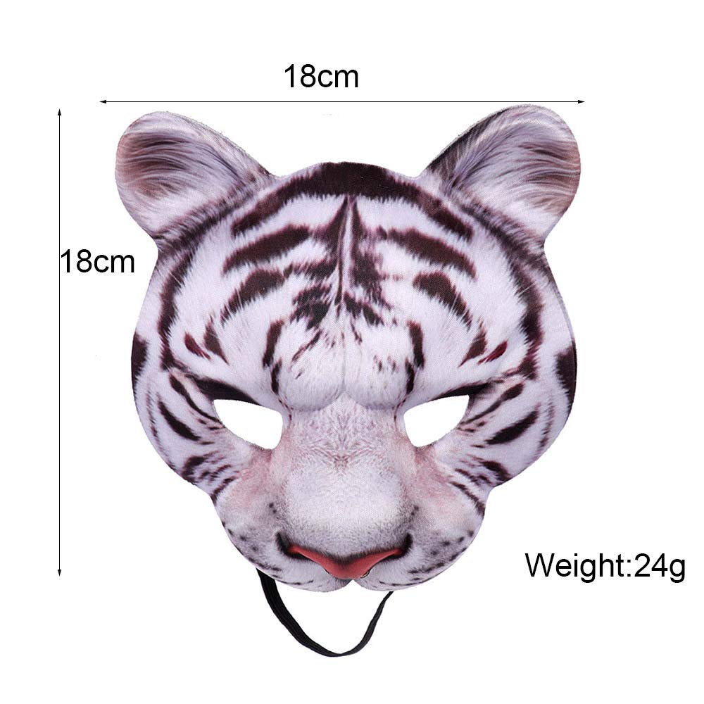 Aiffort Tiger Half Face Mask - Halloween Animal Cosplay Mask For Masquerade Party Costume And Props (White Tiger)