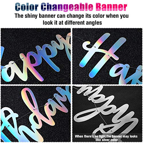 Tatuo Iridescent Happy Birthday Banner Sign Shiny Happy Birthday Banner Changeable Garland Bunting Decoration, Iridescent Party
