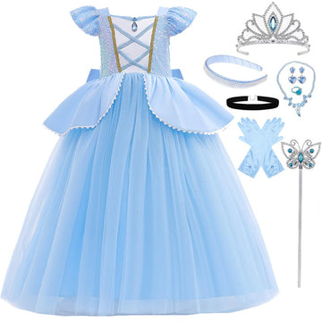 Itvti Princess Cinderella Costume For Girls Kids Cosplay Dress Carnival Halloween Party Outfit, Blue, 3-4 Years