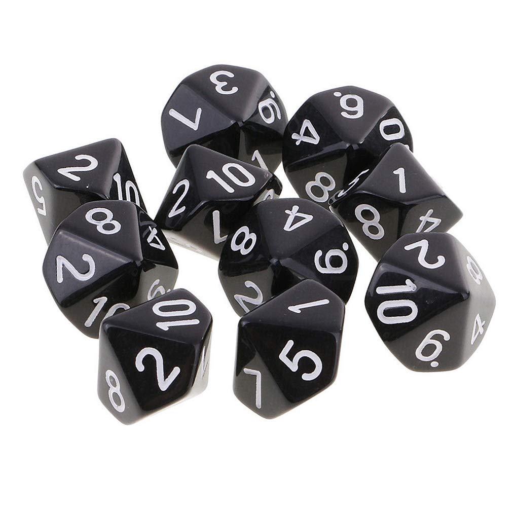 Yiotfandoll 10PCS Polyhedral D10 Dice Acrylic 10 Sided Game Dice for RPG MTG DND Dice Table Games (Black)