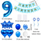 Huture 9 Birthday Party Supplies Blue Number 9 Foil Balloon Happy Birthday Banner Kit 9Th Birthday Decoration White Blue Latex C